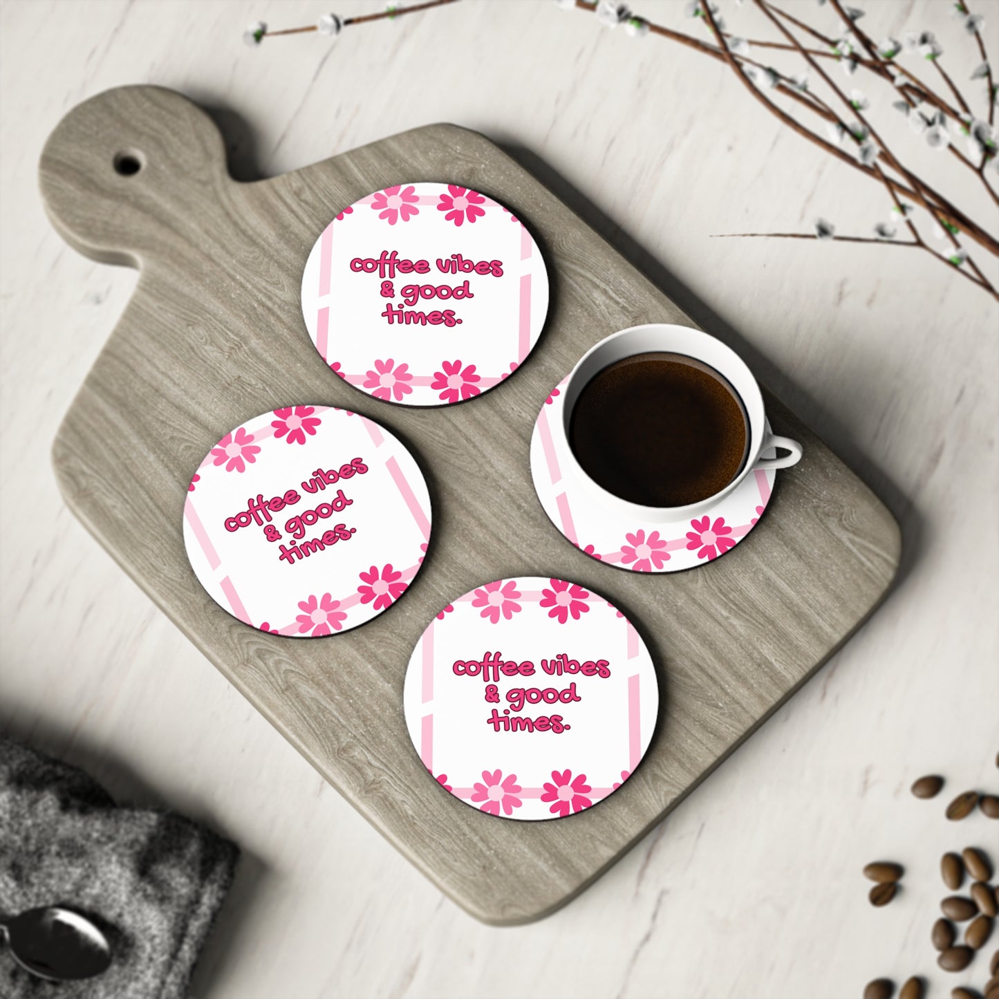 Coffee Vibes Coasters - Fun Floral Drink Accessories