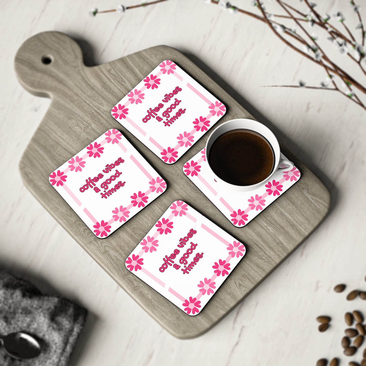 Coffee Vibes Coasters - Fun Floral Drink Accessories